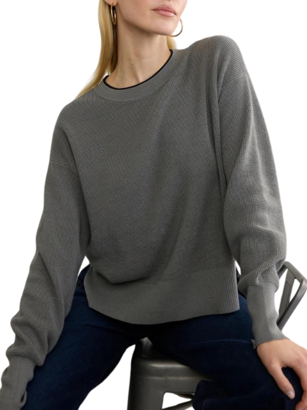 Margaret O’Leary Whitney Waffle Crew Sweater Gray Cotton